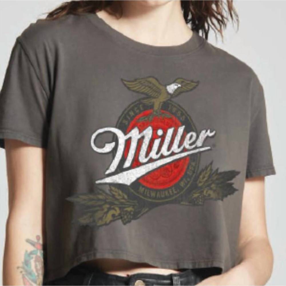 NEW RECYCLED KARMA miller lite crop tee in charcoal
